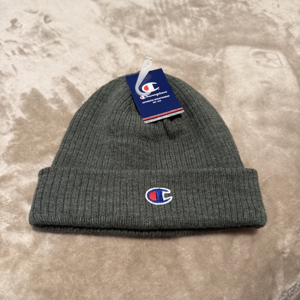 CHAMPION Ribbed Cuff Dark Green BEANIE Cap Winter Hat New!